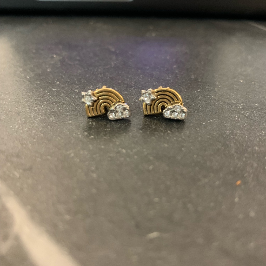 Gold And Silver Tone Rainbow Stud Earrings
